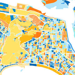 Art map of Santos, Brazil in Blue Orange