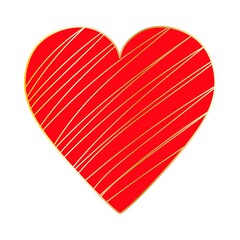 Happy Valentine's Day. Big red heart with golden lines.