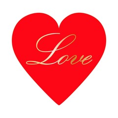 Happy Valentine's Day. Big red heart with gold text love.