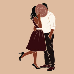 Couple in love, woman and man silhouette.