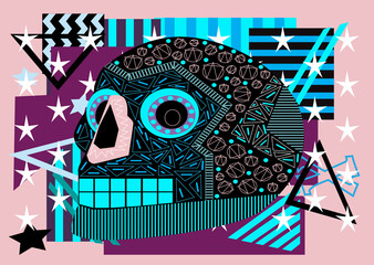Skull vector geometric background blue and pink color