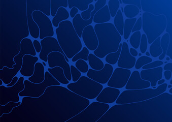 Dark blue gradient background with fluid grid elements.