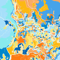 Art map of Manizales, Colombia in Blue Orange