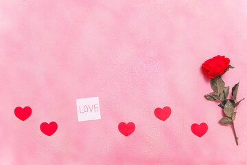 Love message, Gift box with beautiful flowers, concept of Valentine's day and dating concept, copy space, topview.