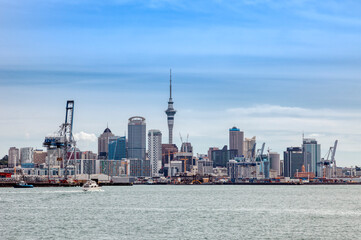 Skyline of Auckland with commercial dock -  North Island, New Zealand