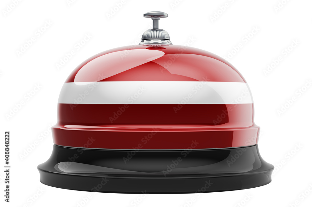 Aufkleber reception bell with latvian flag, 3d rendering