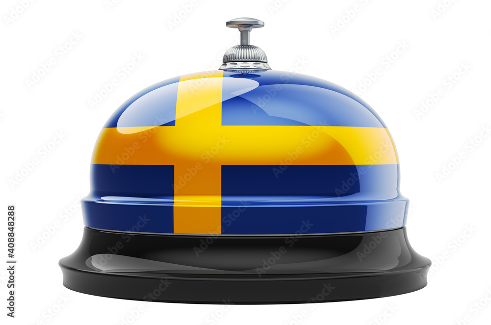 Poster reception bell with swedish flag, 3d rendering