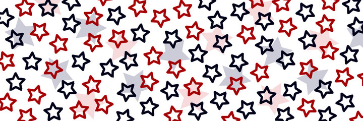 Abstract decorative stars pattern. Red and blue US national colors vector background. Minimalistic red and blue color stars pattern