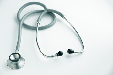Stethoscope on white background, medical instrument.