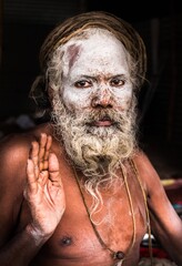 Indian Monk (Naga Sadhu baba) at Holy Ardh Kumbh Mela, Allahabad (Prayagraj), Uttar Pradesh. Kumbh...