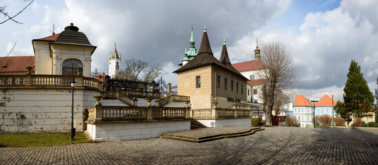 Obraz premium Old buildings along Rooseveltova street in Teplice, Czech Republic.