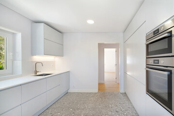 Fototapeta na wymiar Modern kitchen with white cabinets 