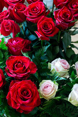 Bouquet of beautiful red and pink rose flowers.