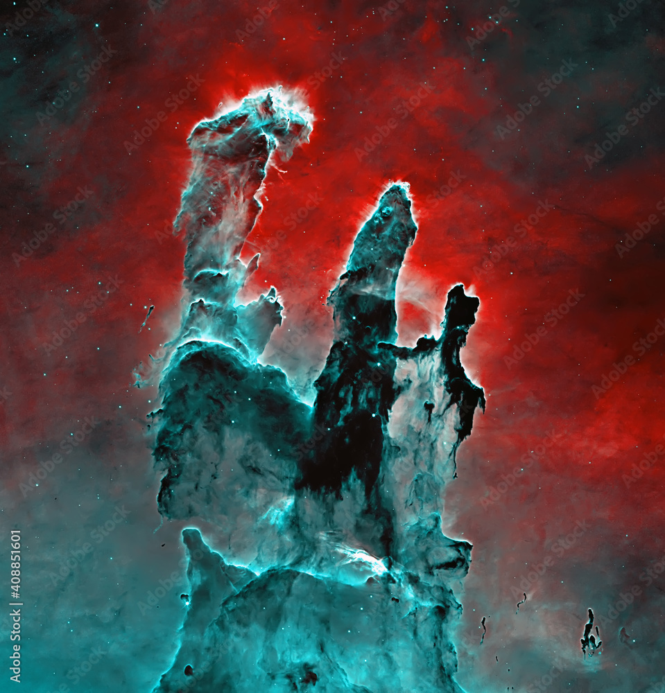 Wall mural pillars of creation, supernova core pulsar neutron star.