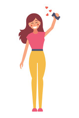 Vector cute beautiful fashionable girl makes selfie