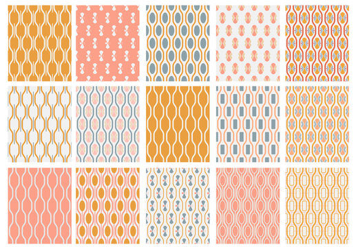 set of vector geometry seamless patterns in light colors for design fabric, wallpaper, wrapping paper and product packaging