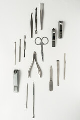 pedicure tools on white background