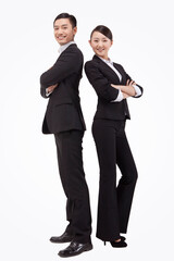 Young business man and woman portrait