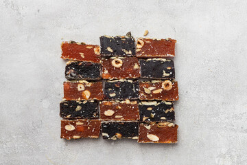 Fruit berry and nut energy bars. Healthy snack.