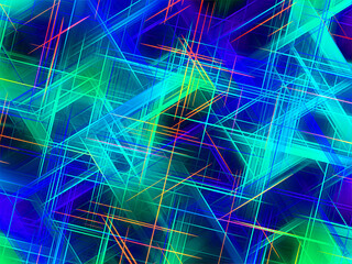 Multicolored lens flares on a colorful blue-green background.