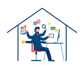 Vector of a multitasking businessman working from home