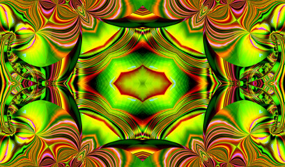 Ornament in a perspective multi-colored geometric composition.