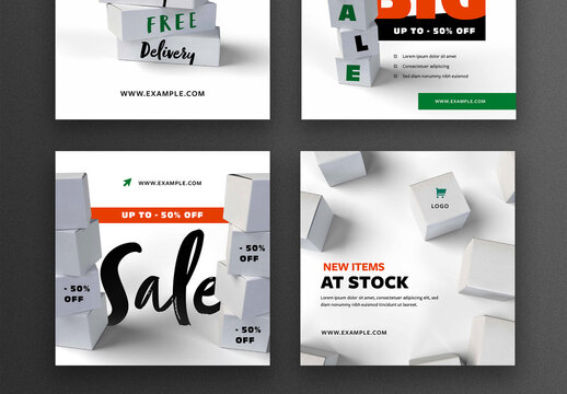 Shop Social Media Layouts with White Box Images