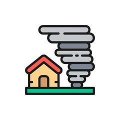 Tornado, hurricane, natural disaster, catastrophe flat color line icon.