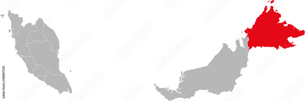 Wall mural sabah state isolated on malaysia map. gray background. business concepts and backgrounds.