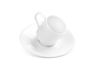 white coffee cup with saucer on a white background
