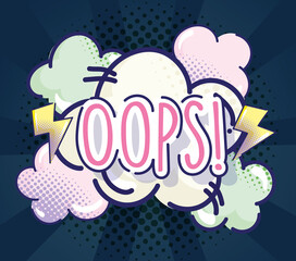 pop art comic sound effect oops clouds halftone sunburst background