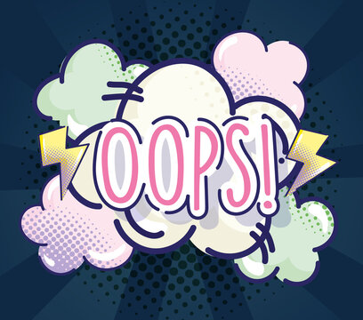 pop art comic sound effect oops clouds halftone sunburst background