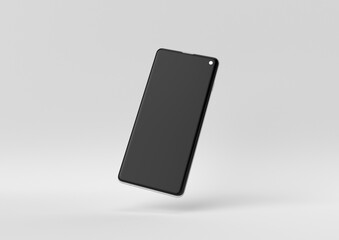 Realistic smartphone floating on white background. minimal concept idea. 3d render.