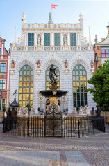 Neptune's Fountain sculpture in the center of Gdansk Poland
