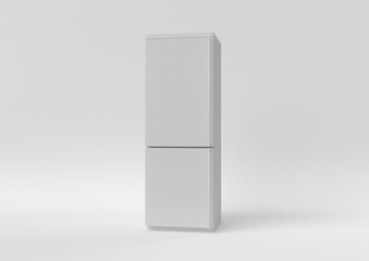 white Refrigerator. Fridge Freezer on white background. minimal concept idea. monochrome. 3d render.