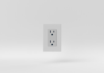 white Electrical sockets floating on white background. minimal concept idea. monochrome. 3d render. - 408858630