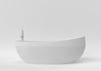 White Luxurious Modern bathtub on white background. minimal concept idea. monochrome. 3d render.