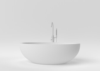 White Luxurious Modern bathtub on white background. minimal concept idea. monochrome. 3d render.