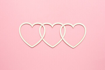 Heart shape on pastel pink background. Concept Valentine's card. Top , copy space for text