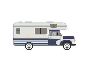 Classic trailer. House on wheels. Retro camper.