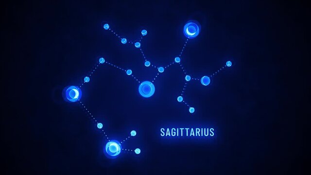 Sagittarius Zodiac Signs Constellations Background/ 4k animation of a zodiac sagitarrius sign icons, with astrological constellation and symbol on space background