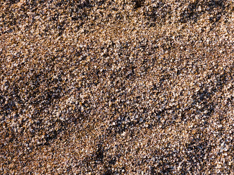 Natural sand and shells background drone shot