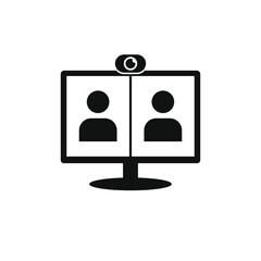 Video call on computer flat style icon isolated on white background. Vector illustration