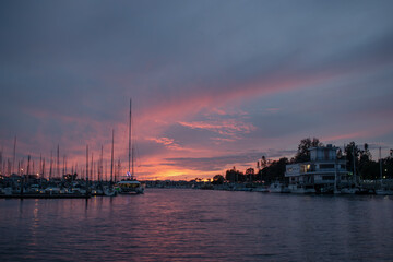 Winter sunset in Marina del Rey, CA with bright colors