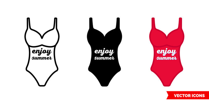 Swimsuit High leg icon of 3 types color, black and white, outline. Isolated vector sign symbol.
