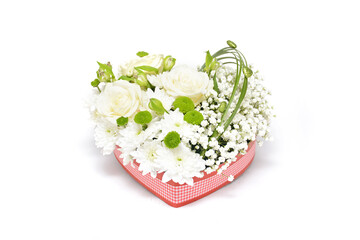 Bouquet of flowers in the box isolated on white background