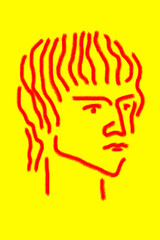 Abstract line surreal face. Modern art creative concept image with ancient statue head. Crazy contemporary drawing in modern cubism style. Pop art poster. Zine culture. Funky minimalist. Retro design.