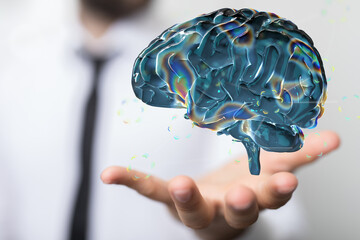 3d rendering of human brain on technology background