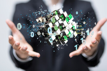 Cloud technology. Polygonal wireframe art looks like constellation