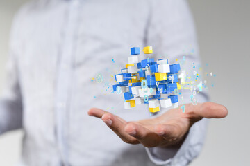 small data Cloud technology. Polygonal wireframe art looks like constellation